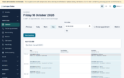 Salon scheduling software: the front desk calendar of a day with three staff members (public demo)
