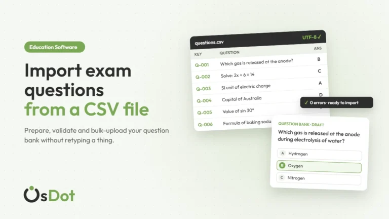 Spreadsheet of exam questions in a CSV file being imported into an online exam question bank