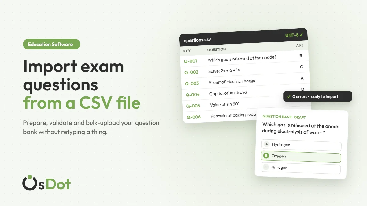 Spreadsheet of exam questions in a CSV file being imported into an online exam question bank