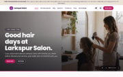 Salon booking software: a salon’s own website in the Bloom theme with its Book now button (public demo, Light)